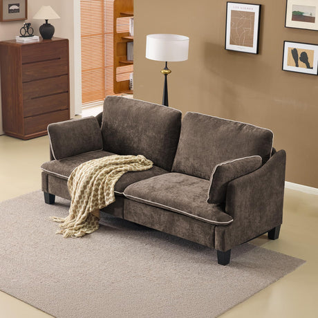VINGLI 84" Oversized Comfy Two Seat Love Seat, 37" Extra Deep Seat Piping Design Loveseat Couch with Two Pillows, Linen Fabric Modern Small Sofa for Small Living Room, Bedroom, Brown VINGLI