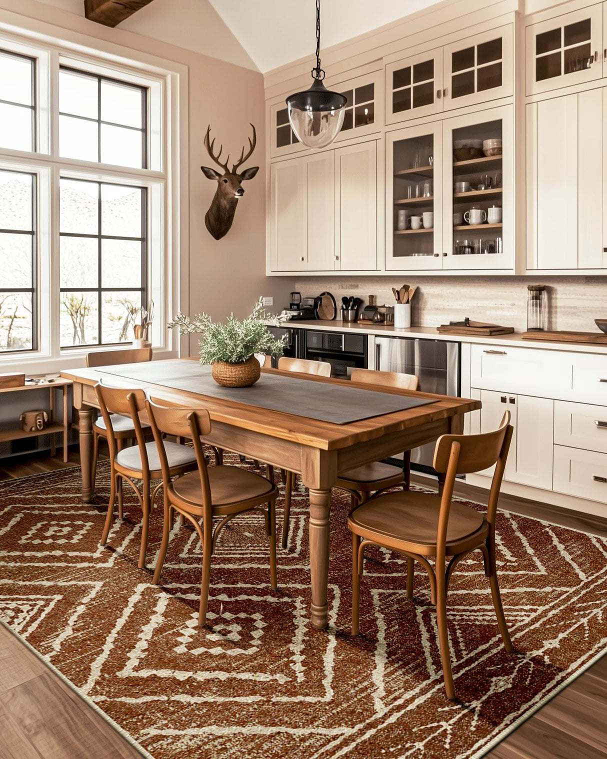 Area Rug 5x7 Rug Machine Washable Non-Slip Low Pile Print Pattern Western Rug for Living Room Bedroom Entryway Tribal Series -Yellowbrown/Cream BESTSWEETIE