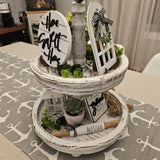 Houmury Set of 16 Farmhouse Tiered Tray Decor with 1 Lantern Artificial Plant& Cutting Board Sign for Rustic Home Kitchen Decor Tier Tray Decor Set (Tiered Tray Not Included) Houmury