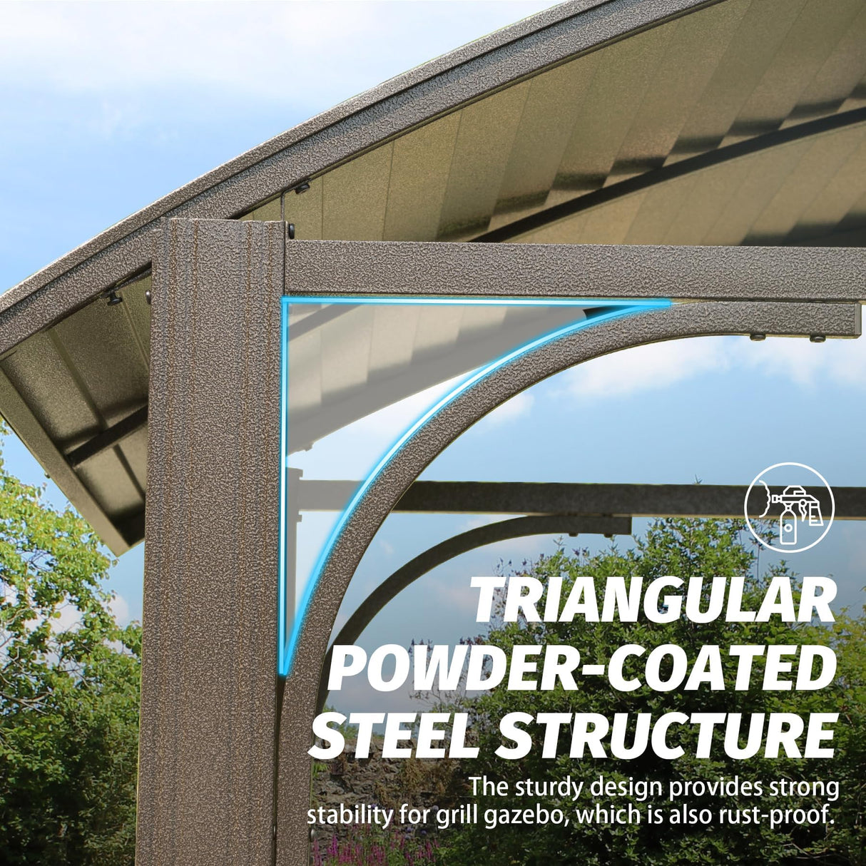 8x5 Grill Gazebo, Outdoor BBQ Gazebo with Double Galvanized Steel Roof, Barbeque Hardtop Grill Gazebo with 2 Side Shelves and Bottle Opener, Metal Grilling Gazebo for Patio, Garden, Backyard (Brown) BNSPLY