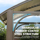 8x5 Grill Gazebo, Outdoor BBQ Gazebo with Double Galvanized Steel Roof, Barbeque Hardtop Grill Gazebo with 2 Side Shelves and Bottle Opener, Metal Grilling Gazebo for Patio, Garden, Backyard (Brown) BNSPLY