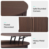 LINSY Lift Top Coffee Table, Round Fluted Coffee Table with Storage, Mid Century Modern Wooden Coffee Tables with Sliding Tambour Door, 31.5" Center Table for Living Room, Office, Small Space, Walnut LINSY