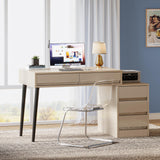 Tribesigns Vanity Desk with 5 Drawers, Makeup Table with Reversible Drawer Cabinet Printer Stand, Modern Computer Desk Dressing Table for Bedroom Office, Gloss Beige (No Mirrors) Tribesigns