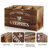 MINCORD Brown Utensil Holder Rustic Utensil Caddy Utensil Crocks with 3 Compartments for Kitchen Counter, Farmhouse Wood Flatware Utensil Organizer Storage Box for Silverware Fork Spoon Spatula MINCORD