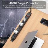 JUNNUJ 20 Amp Power Strip Surge Protector 4800J, Heavy Duty 8 Outlet Metal Multi Angle Mount, 20A Garage Power Strip Shop 6-20R T-Slot, 5-20P Plug 12 Gauge Extension Cord 6ft for Appliance JUNNUJ