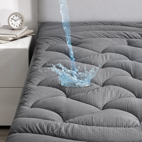SLEEP ZONE Grey Waterproof Mattress Pad Full Size, Premium Soft Embossed Mattress Topper, Quilted Fitted Mattress Protector Cover with Elastic Deep Pocket (Grey, Full) SLEEP ZONE