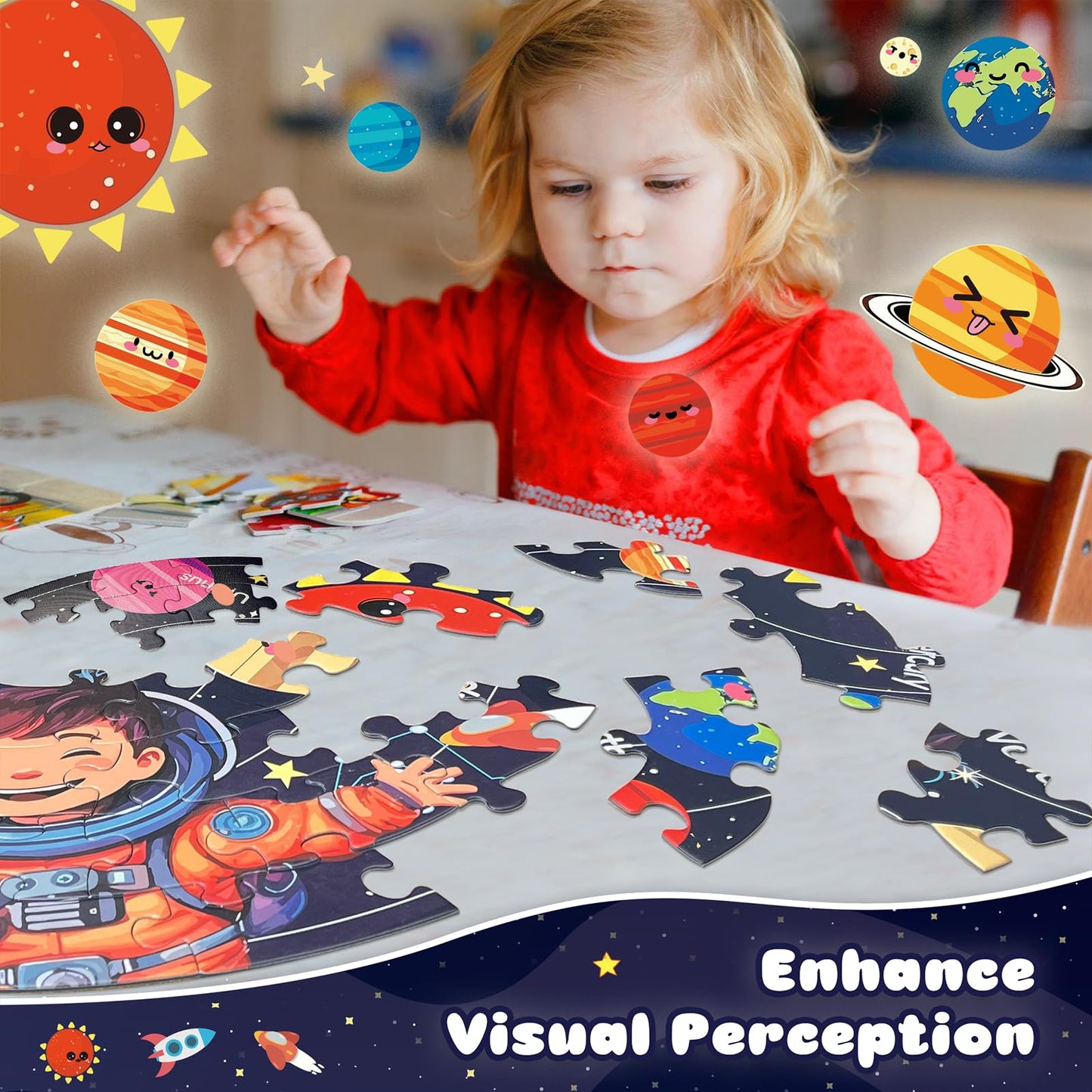 TALGIC Puzzles for Kids Ages 4-6, Kids Puzzles with Solar System Planets, 70 Piece Round Large Floor Puzzles for Kids Ages 3 4 5 6 7 8, Educational Toy Gift Jigsaw Puzzles for 5 Year Old Boys Girls