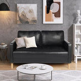 VAMEPOLE Sectional Sofa Couch 2 Pic, Black Leather Loveseat and Accent Chair for Living Room, Stitching Tufted Comfortable Love Seat for Small Space, Office, Meeting Room, Living Room Furniture Sets VAMEPOLE