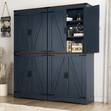 Hlivelood 71" Tall Kitchen Pantry,Farmhouse Storage Cabinet with Adjustable Shelves,Load-Bearing Steel Pipe,Farmhouse Pantry Cabinet with 4 Barn Doors,for Kitchen,Dining Room,Living Room(Blue) Hlivelood