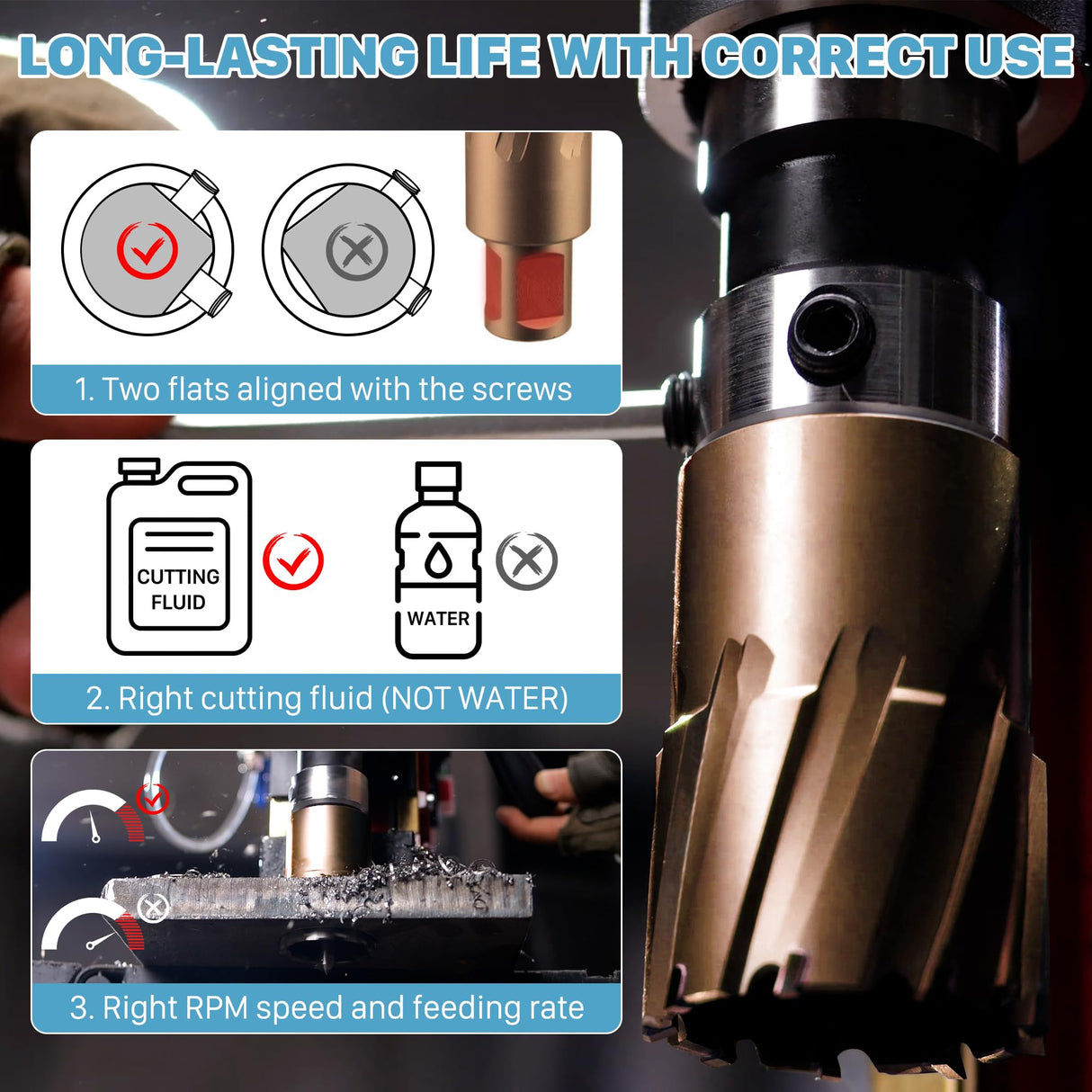 KEENTECH Carbide-Tipped Annular Cutter, 13/16" Dia. x 1-3/8" Depth, 3/4'' Weldon Shank, TCT Mag Drill Bit with Advanced PVD Nano-Coating for Faster, Smoother, Longer-Service Life Cutting Harder Metal KEENTECH