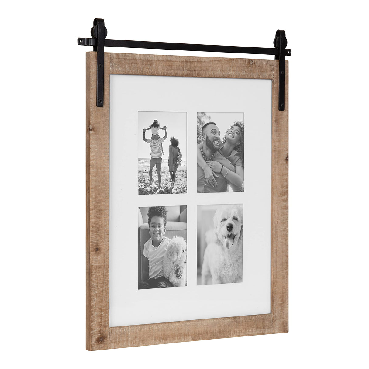 Kate and Laurel Cates Farmhouse Wooden Collage Picture Frame, 21x26 Matted to (4) 5x7, Rustic Natural Brown, Photograph Frame Fitting Four 5x7 Images with Barn Door-Inspired Design Kate and Laurel