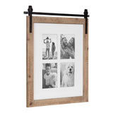 Kate and Laurel Cates Farmhouse Wooden Collage Picture Frame, 21x26 Matted to (4) 5x7, Rustic Natural Brown, Photograph Frame Fitting Four 5x7 Images with Barn Door-Inspired Design Kate and Laurel