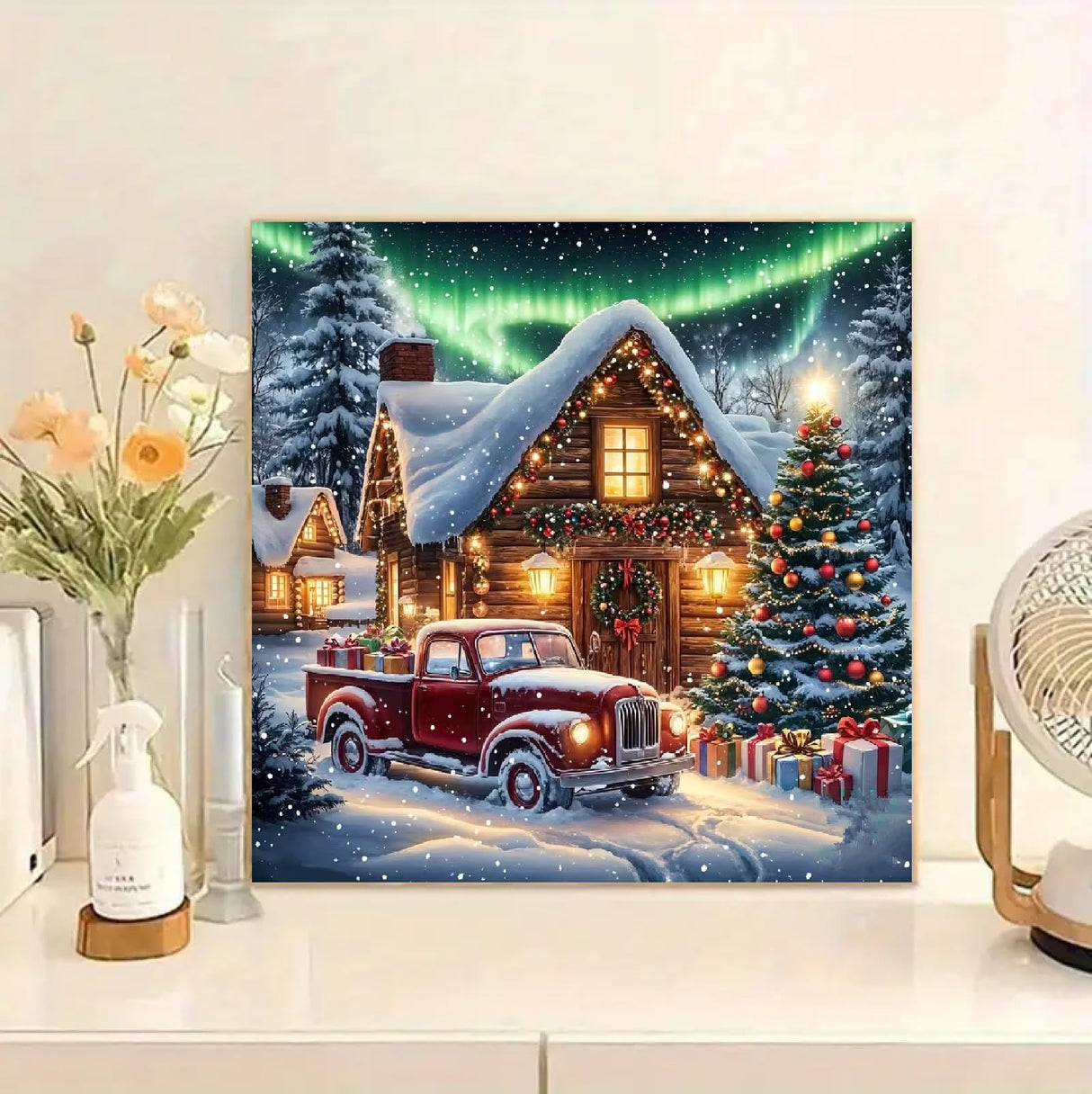 JFYHAB Christmas Diamond Art Kits for Adults,Red Truck Diamond Painting Kits for Adults Beginners,5D DIY Round Full Drill Christmas House Gem Art Paint by Diamonds Dots for Home Decor Gift 12x12inch JFYHAB