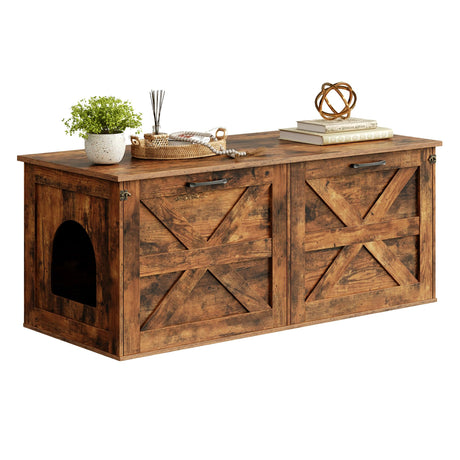 Herture Double Cat Litter Box Enclosure, Hidden Litter Box Cabinet Furniture, Modern Litter Box Storage, Enclosed Cat Litter Box Furniture, Easy to Clean Rustic Brown PG06MWN Herture