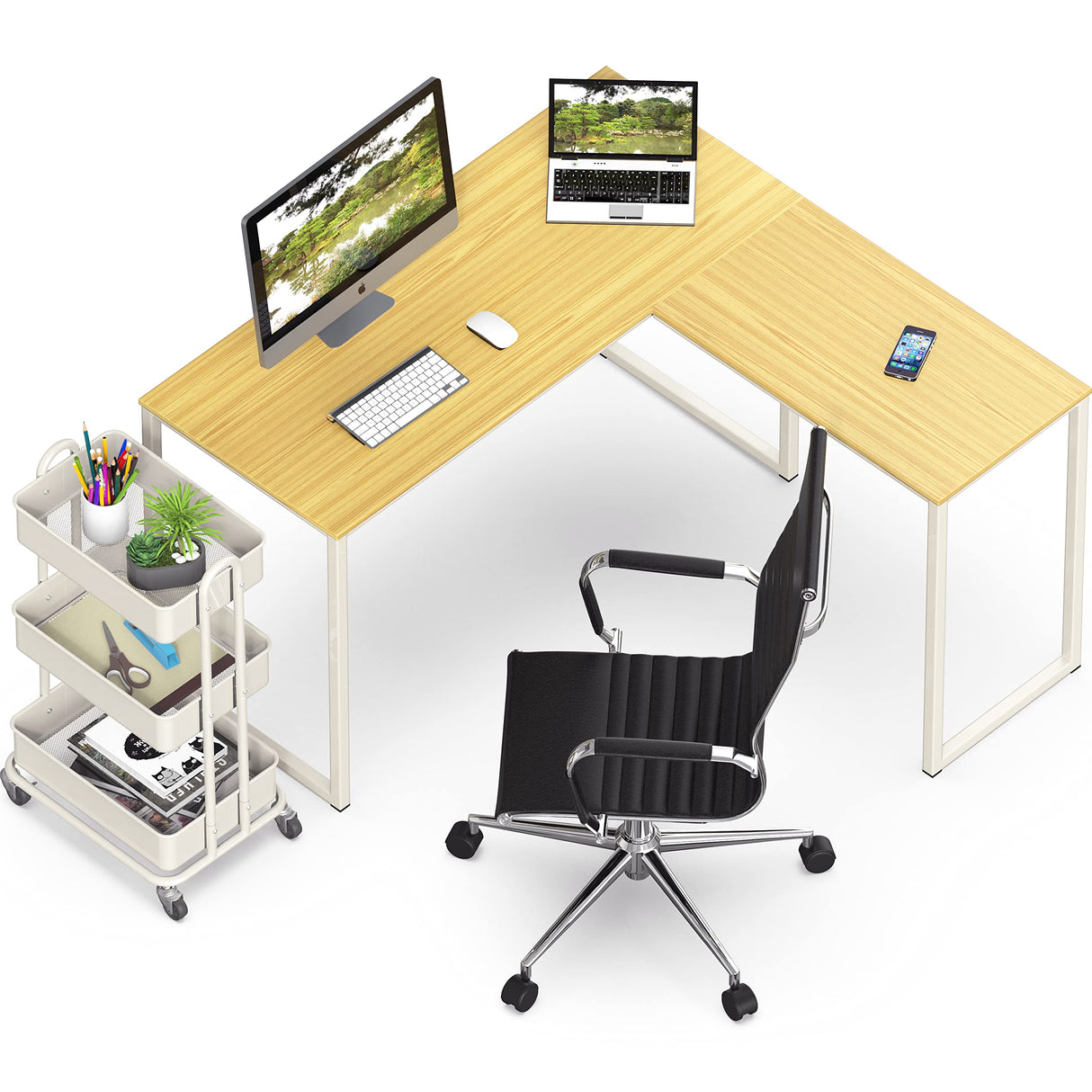 SHW 48-Inch Mission L-Shaped Home Computer Desk, Oak SHW