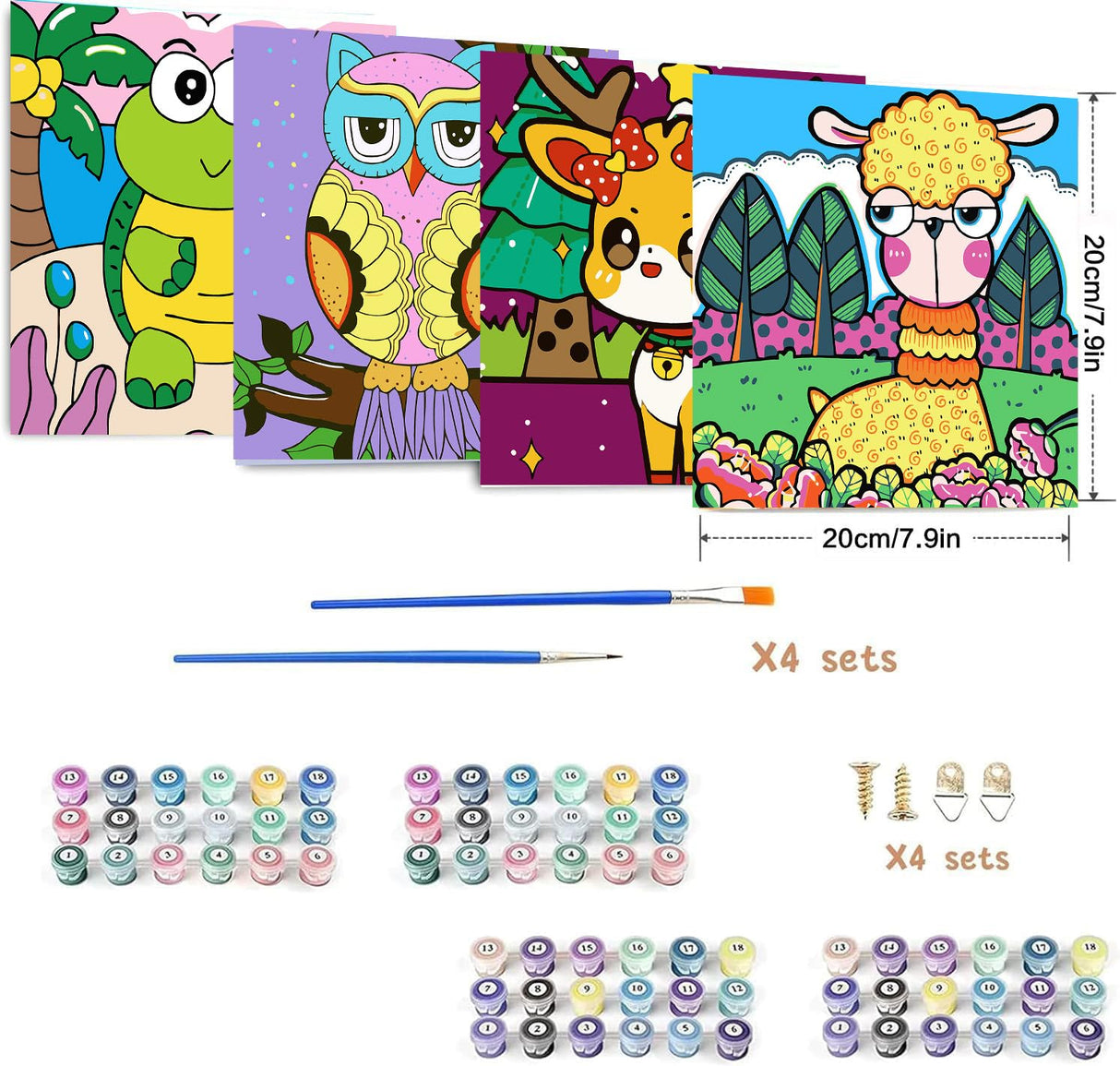 Benjenes 4 Pack Animal Paint by Number Kit for Kids Paint by Numbers Ages 8-12 Paint by Numbers Kits Children Beginner for Anime Drawing Kit Color by Numbers Kit for Kids 8x8 Inch Benjenes