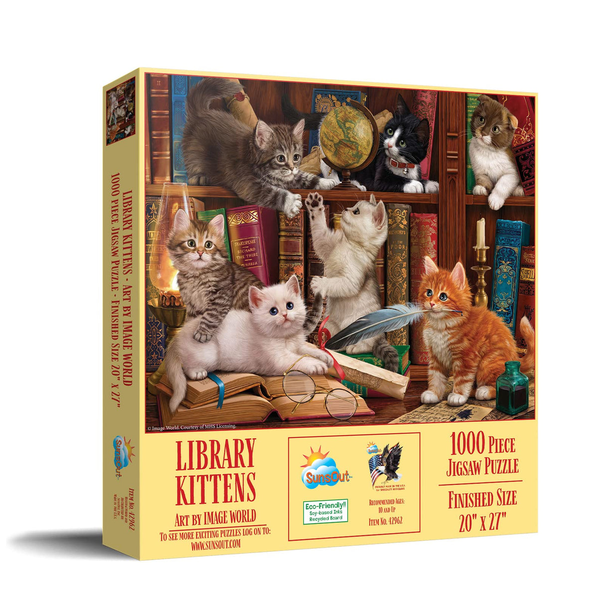 SUNSOUT INC - Library Kittens - 1000 pc Jigsaw Puzzle by Artist: Image World - Finished Size 20" x 27" - MPN# 42962 SunsOut