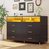 EnHomee Dresser for Bedroom,Black Dresser with LED, Wood Dresser with Smooth Metal Rail, 6 Drawer Dresser with Large Organizer Large Dresser & Chests of Drawers Wide Dresser Bedroom Furniture,Black EnHomee