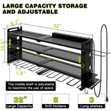 NattyDot Power Tool Organizer Wall Mount with Charging Station,Cordless Tool Organizer 8 Drill Holder, 4 Layer Storage Rack for Garage Organization,Tool Holder with 8 Outlet Power Strip (Black) NattyDot