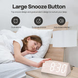 JALL Wooden Digital Alarm Clocks for Bedrooms, Large Bold Digits Electric Desk Clock, with Dual Alarm, USB Port, DST, Auto Dimmer for Wood Decor, Bedside, Gift, White JALL