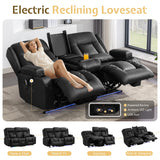 Houjud Power Loveseat Recliner Sofa with Console, RV Flip Middle Backrest Design 3 Seat Reclining Sofa Couch with Vibrating Massage and Heat, LED Light, USB, Bluetooth Speakers, Outlets, Black Houjud