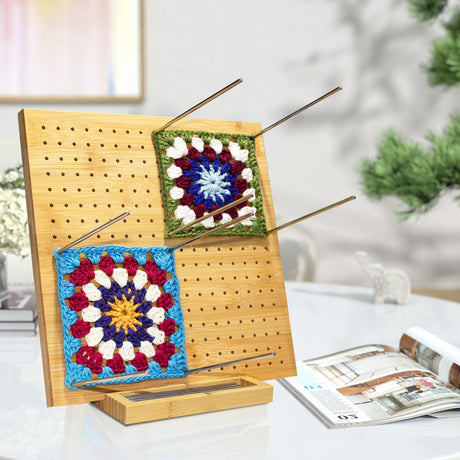 LIVSMON 9 Inchs Crochet Blocking Board with 20 Pins, Handcrafted Knitting Blocking Mat for Knitting Crochet, Full Kit with 20 Stainless Steel Rod Pins, Gifts for Grandmothers, Mothers LIVSMON