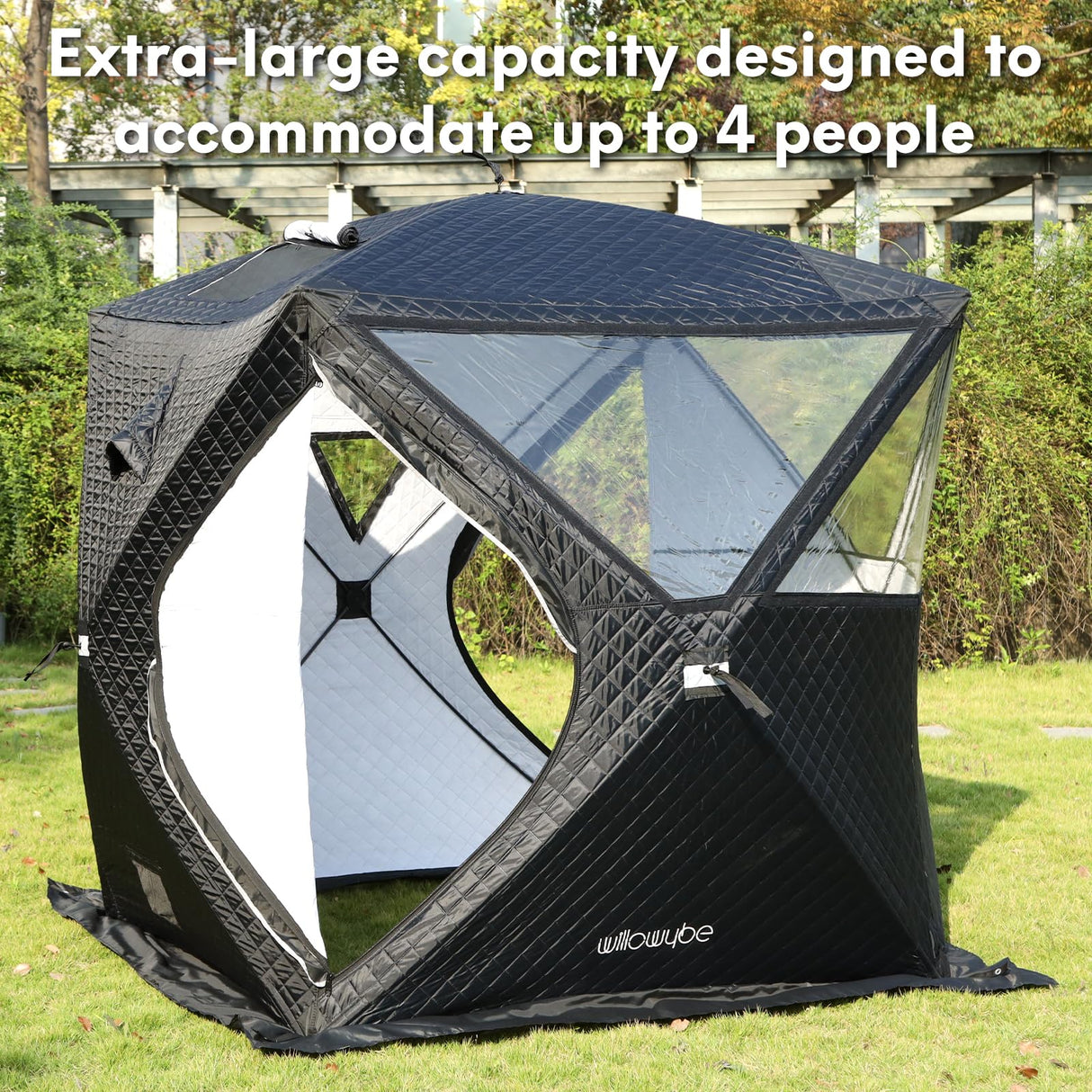 WILLOWYBE Outdoor Sauna Tent Pro - 4-Person, All-Weather, Insulated, Solid, Panoramic View, Easy Setup WILLOWYBE