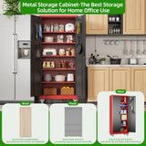 JAORD 71" Metal Storage Cabinet with Wheels and Pegboard, Lockable Rolling Steel Storage Cabinet with 5 Adjustable Shelves and Door for Garage, Office, Kitchen, Assembly Required（Black and red） JAORD