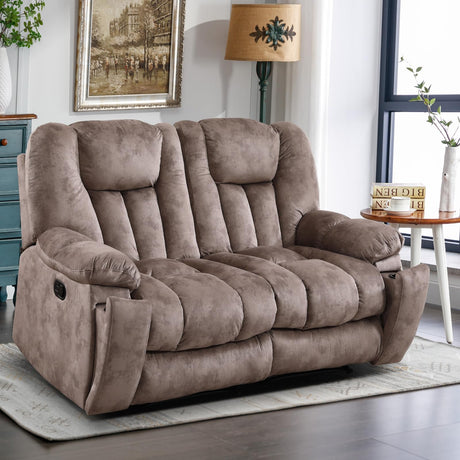 EBELLO Loveseat Recliner Sofa for Living Room, Extra Wide Modern Overstuffed 2 Seat Reclining Manual Sofa Chair, Daul Recliner with Hidden Armrest Cup Holders, Breathable Fabric, Light Brown(Loveseat) EBELLO