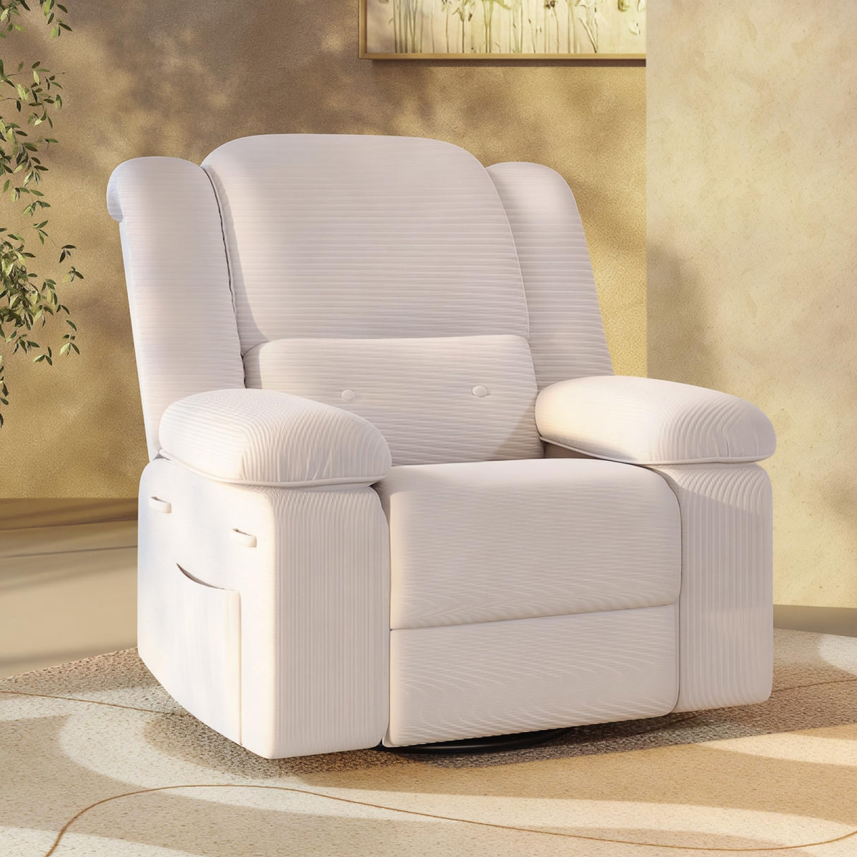 FLEXISPOT Swivel Rocker Recliner Chair for Adults, Massage Recliner Rocking Chair Nursery, 360° Swivel Nursery Glider for Living Room Bedroom, Beige (XRC2) FLEXISPOT