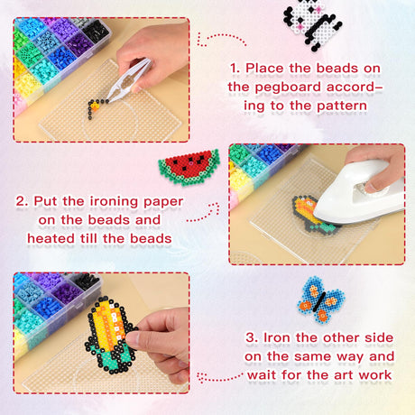QUEFE Fuse Beads Kit of 72 Assorted Colors, 15000 5mm Beads Craft Kit Including Pegboard, Melting Beads, Ironing Paper, Tweezers & Colorful Hooks, Great Creative Arts and Crafts Set for Girls QUEFE
