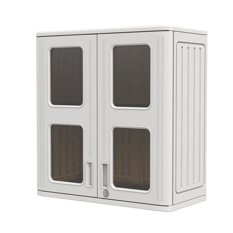 Mrosaa Indoor Outdoor Storage Cabinet Waterproof with Shelf, 13.3" D x 28.9" W x 30.1" H, Lockable Cabinet for Indoor/Outdoor/Garage Storage for Garden Tools/Lawn Care Accessories, White Mrosaa