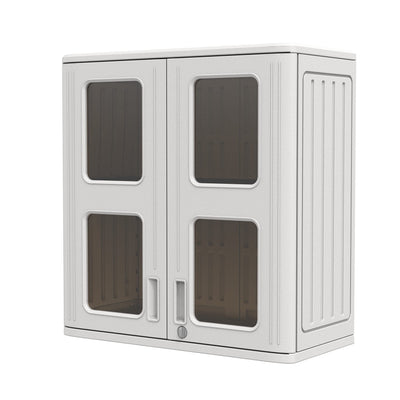 Mrosaa Indoor Outdoor Storage Cabinet Waterproof with Shelf, 13.3" D x 28.9" W x 30.1" H, Lockable Cabinet for Indoor/Outdoor/Garage Storage for Garden Tools/Lawn Care Accessories, White