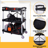 ELEVON Portable Folding Collapsible Service Cart Foldable Service Cart 3 Tier Collapsible Push Cart Folding Utility Carts with Wheels for Office Warehouse Home, Black Elevon