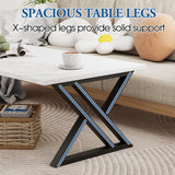 Wolawu Coffee Table White Living Room Center Table, Simple Modern Faux Marble Rectangular Tea Table with Sturdy Black Metal Frame,Industrial Wooden Coffee Table for Bedroom Home Office Wolawu