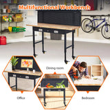 ACONEE 60" Adjustable Workbench with Drawer Storage, Heavy-Duty Worktable with Pegboard & Power Outlet, Solid Steel Frame, 2000LBs Load Capacity Rubber Wood Top Workbench for Garage, Office, Workshop ACONEE