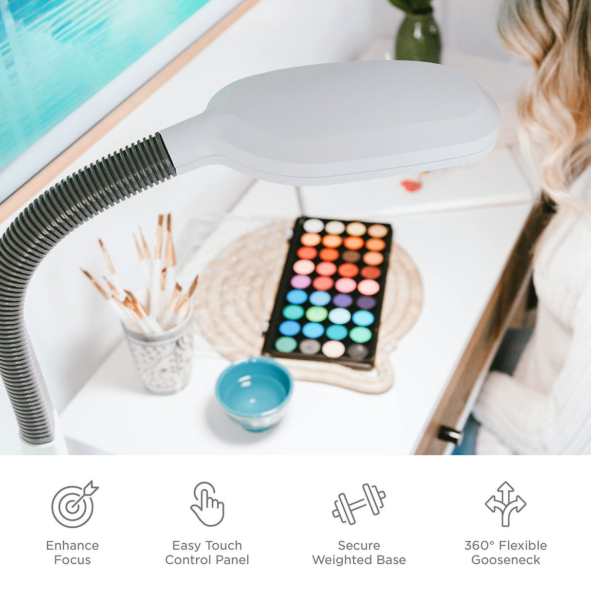 Verilux SmartLight Full Spectrum LED Modern Floor Lamp with Adjustable Brightness, Flexible Gooseneck and Easy Controls - Reduces Eye Strain and Fatigue - Ideal for Reading, Artists, Craft (White) Verilux