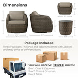 CHITA 5 Pieces Patio Wicker Furniture Set, Outdoor Rattan Bistro Set with Removable Thickened Cushions, Fully Assembled(Gray Cushions with Brownish Gray Wicker) CHITA