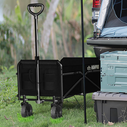 Highpro Collapsible Wagon Carts Foldable, Heavy Duty Beach Folding Wagon Cart with Wheels, Portable Grocery Garden Cart for Outdoor, Sports, Shopping, Camping, Black