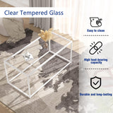 Coffee Table Glass Center Table,Modern Minimalist Coffee Table for Living Room,Tempered Glass-top with Sturdy Metal Frame, Easy Assembly,39.4 x 18.9 x 17.7 Inches,White Easy Paws