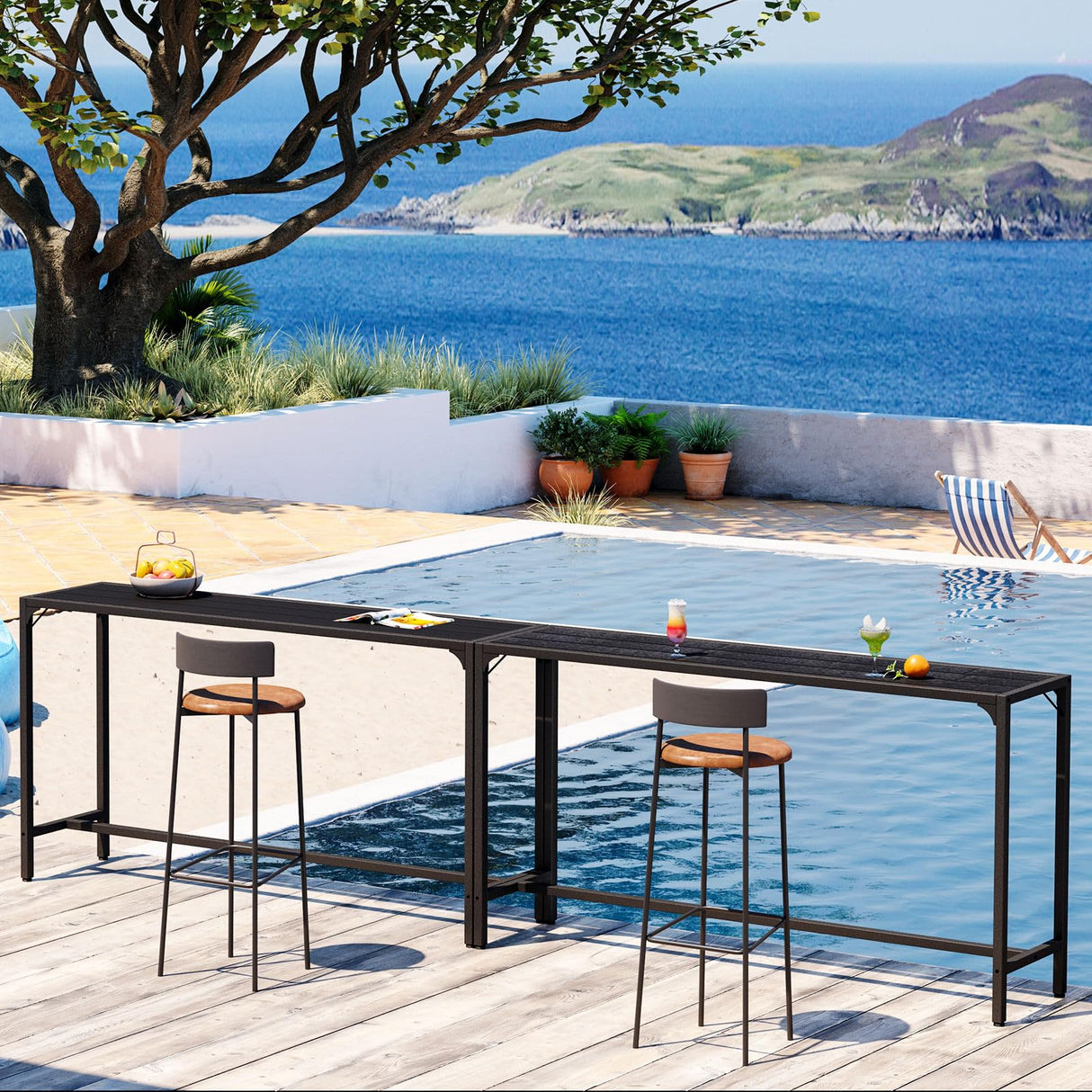 ODK 63 Inch Outdoor Bar Table, Patio Bar Height, Tall Bar Counter Pub Dining Table with Weather Resistant Waterproof Top for Hot Tub, Garden, Balcony, Poolside, Black ODK
