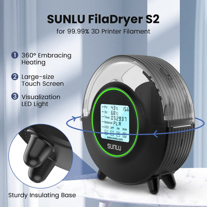 [with Fan] SUNLU Official 3D Printer Filament Dryer S2, Filament Storage Dehydrator for 3D Printing, Built-in Fan, Dryer Box S2 for PLA Nylon PA ABS PETG 1.75 2.85 3.00mm, Black - WoodArtSupply