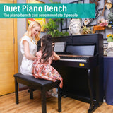 AODSK Black Wooden Duet Piano Bench with Padded Cushion and Storage Compartment AODSK