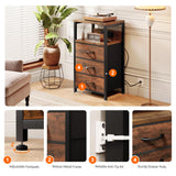 NightStand Bedside Charging Table Bedroom - Night Stand with Charger Station, Modern Nightstand with Open Shelf & 3 Fabric Drawers, Bed Side Table USB-C USB Ports & AC Outlets for Dorm Living Room Lazzanto