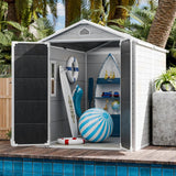 CDCASA 8x6x7 FT Resin Storage Shed, Waterproof Large Outdoor Shed with Floor & Lockable Door & Window & Vents, Plastic Tool Shed for Backyard, Patio, Poolside, Gray CDCASA