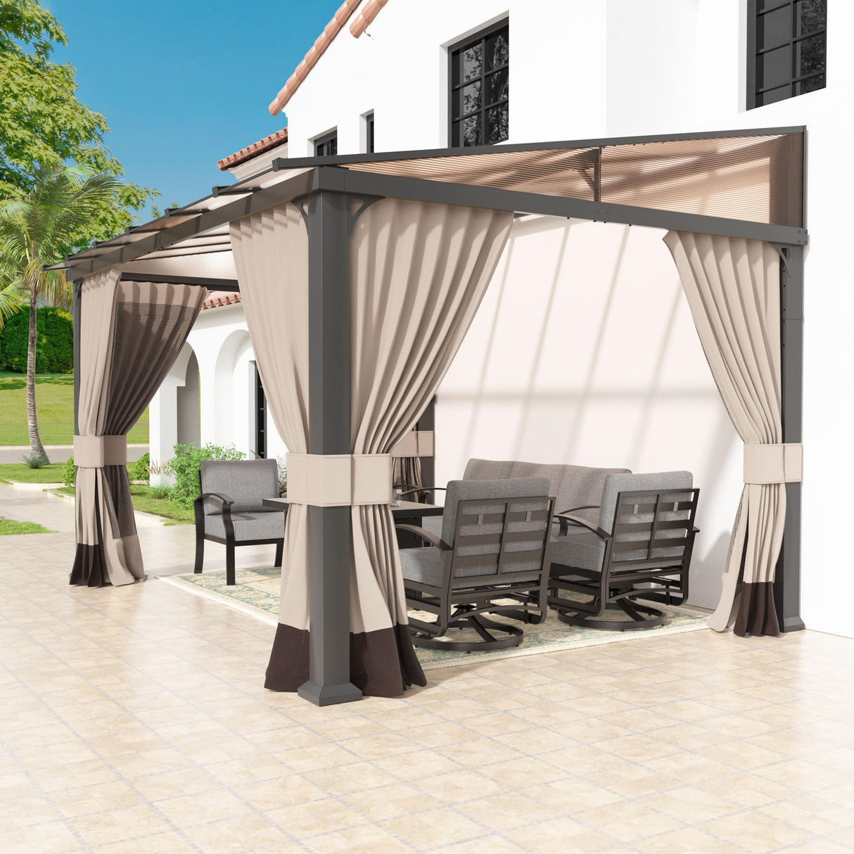 Kullavik 10' × 12' Hardtop Gazebo for Patio,Wall-Mounted Lean to Gazebo Pergola with Sloping Roof and Durable Aluminum Frame,Large Heavy Duty Awnings for Decks,Backyard,Sand Kullavik