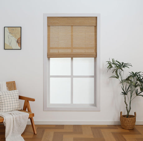 Everyday Celebration Cordless Bamboo Roman Shades – Light Filtering & Privacy, Pull-Down Window Shades for Indoor Use, 27" W X 72" H, (Natural) Everyday Celebration
