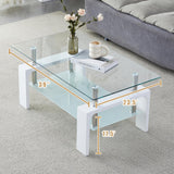 Kebynti Coffee Table - Rectangle Glass Coffee Table with Simple and Classical Inspired Design, Easy Assembly for Modern Living, 39.5 * 23.5 * 17.5 inches (White) Kebynti