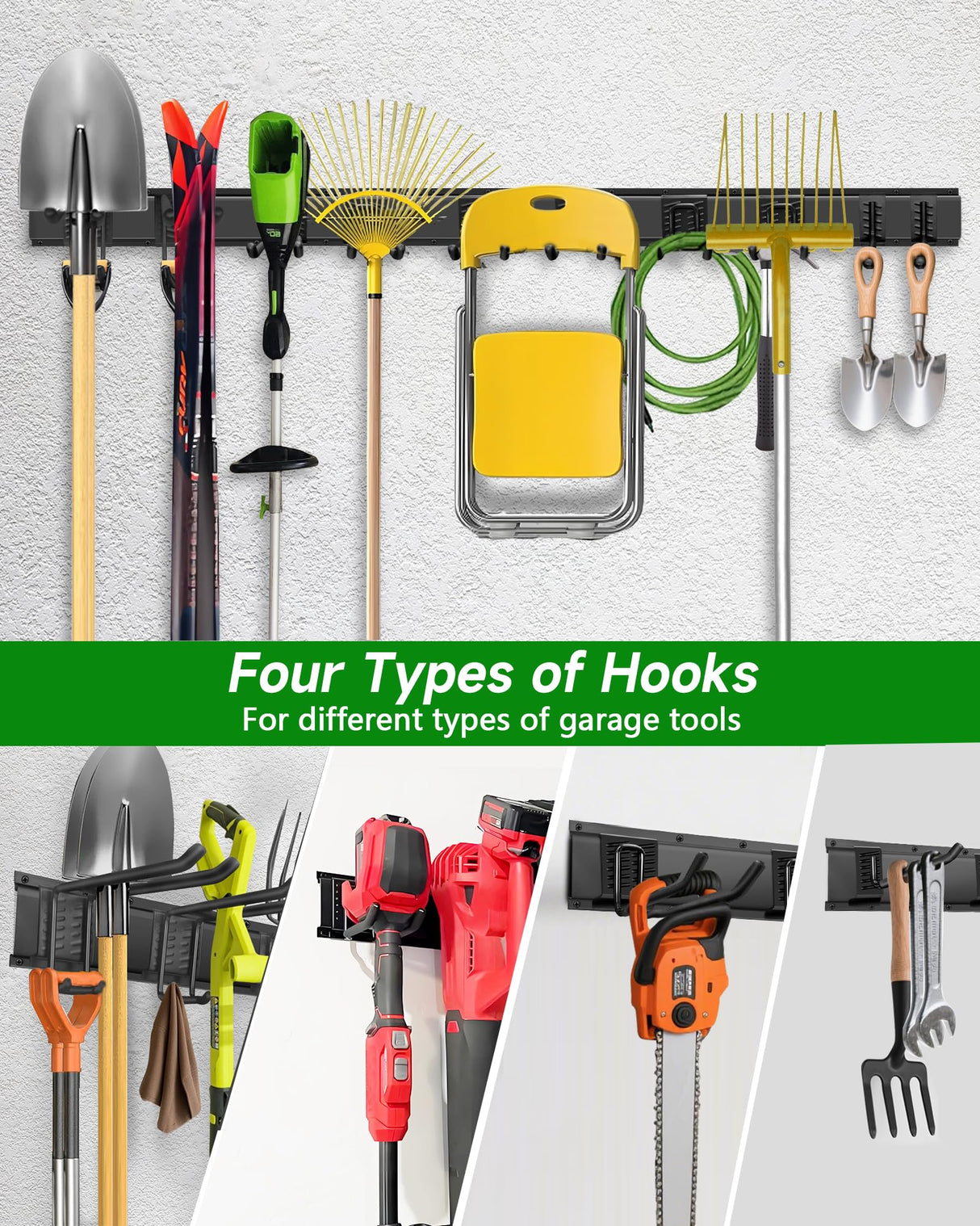 PIYILO 64 inches Garage Tool Organizer Wall Mount, Heavy Duty Garden Tool Organizer Rack, Hanging Storage Organization Racks Holder with 10 Hooks, for Lawn Tools, Shovel, Shed PIYILO