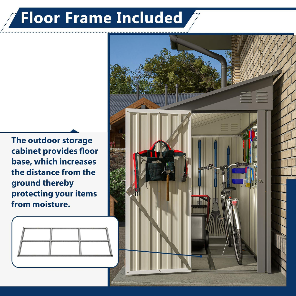 4×8 Ft Outdoor Storage Shed, Metal Lean to Storage Shed for Backyard, Patio, Garden, Gray LZBEITEM